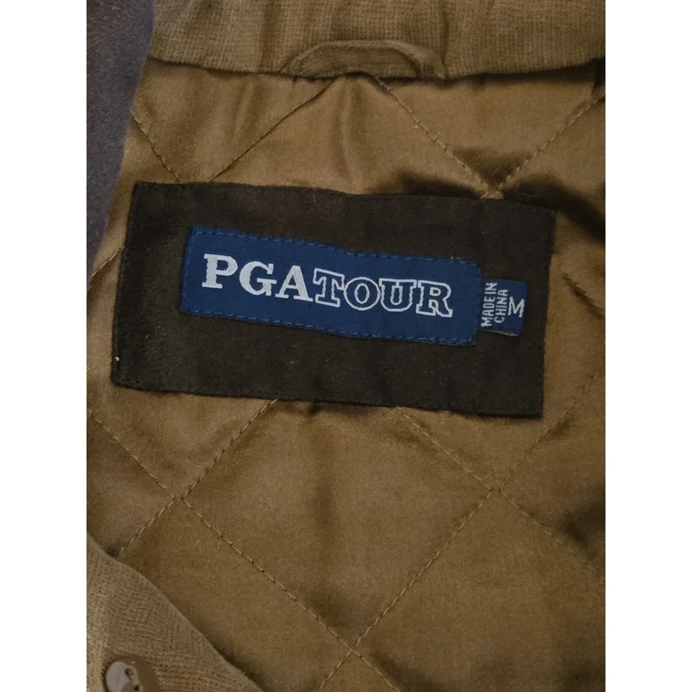 PGA Tour Jacket Mens Medium Brown Zip Up Logo Golfing‎ Outdoors